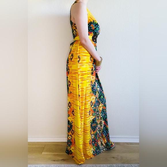 Beaded Yellow & Multicolor Maxi Dress, Size 8 - Picture 3 of 9